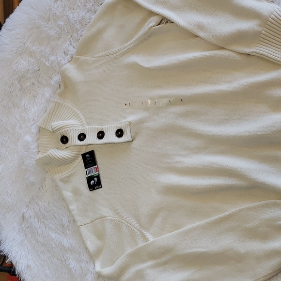 Nwt Tommy Hilfiger Knit Pullover 1/4 Button front long sleeved Cream Size Mens L - Picture 2 of 8